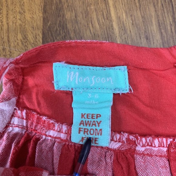 MONSOON Baby Girls Romper 3-6 Embroidered Red & White Checks Infant Playsuit - Picture 7 of 7